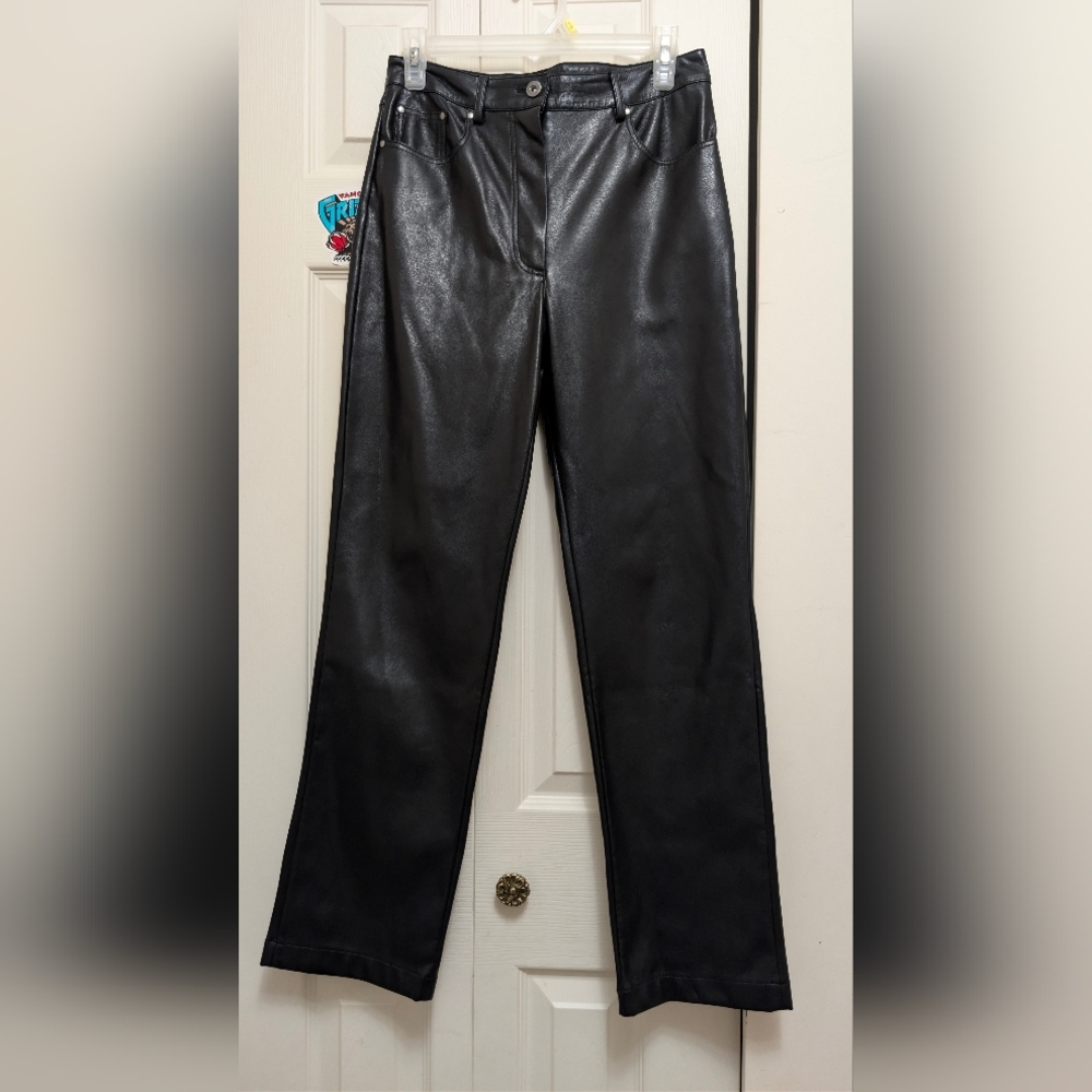 Straight Leg Black Faux Leather Pants
